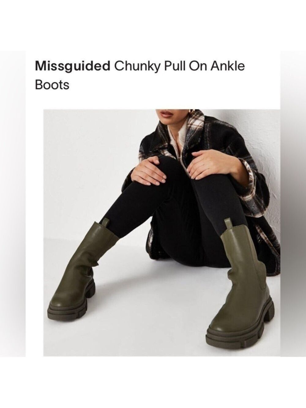 Missguided Chunky Streetwear Grunge Chelsea Army Green Boots Women sz 8.5 EU 39